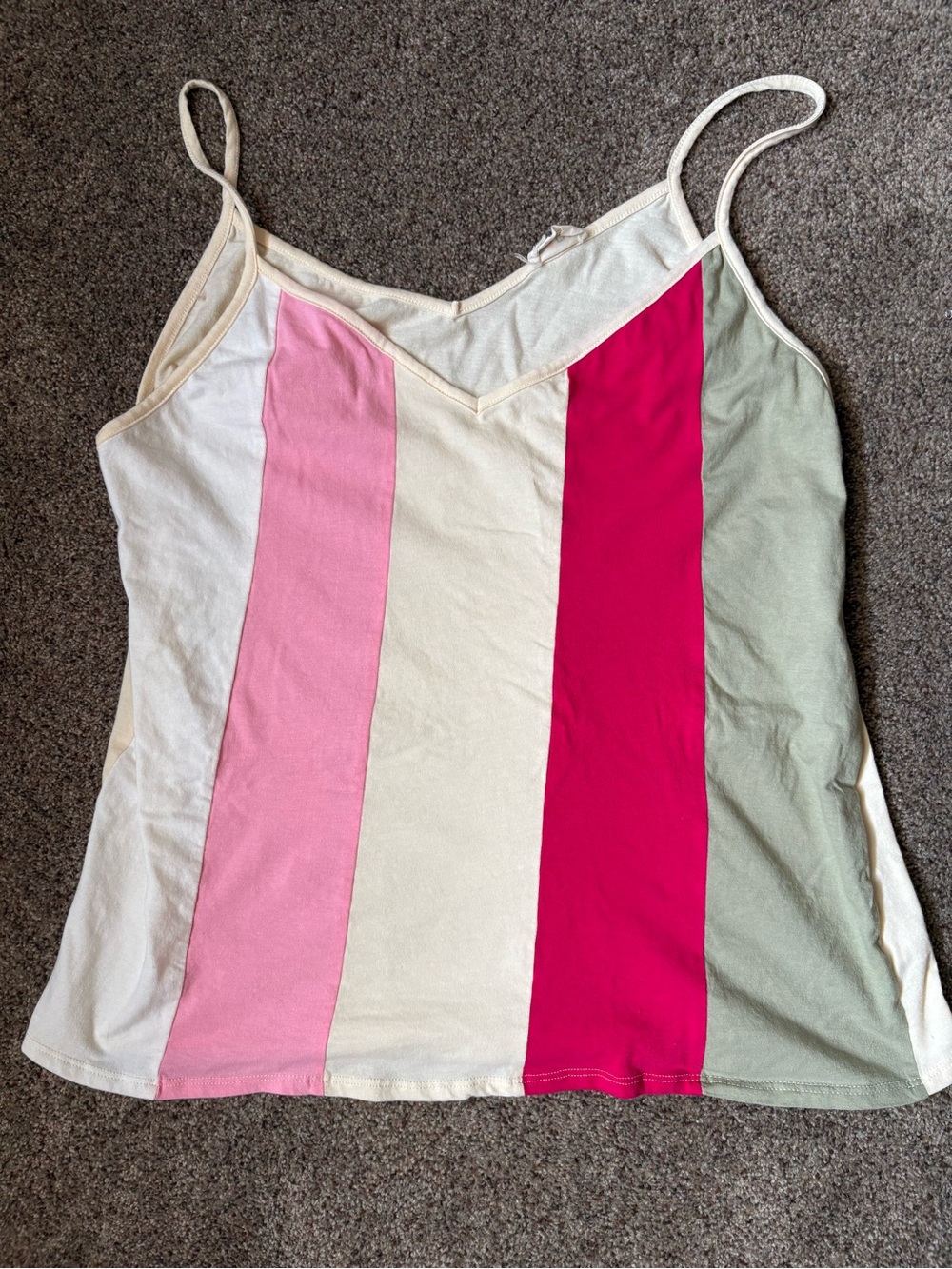 BiBi Striped V-Neck Spaghetti Strap Tank - Pink, Hot Pink, Cream, Sage